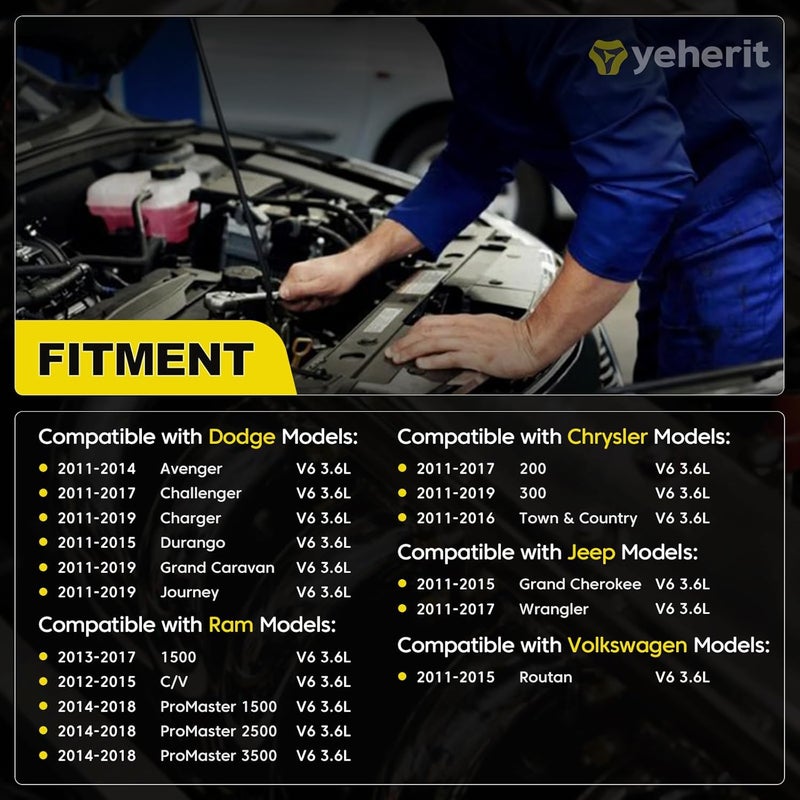 YEHERIT Set of 6 Fuel Injectors Compatible with Jeep Grand Cherokee, Wrangler, Dodge Challenger, Charger, Durango, Grand Caravan, Journey, Avenger, Chrysler Town & Country - Replaces 05184085AC - Image 2